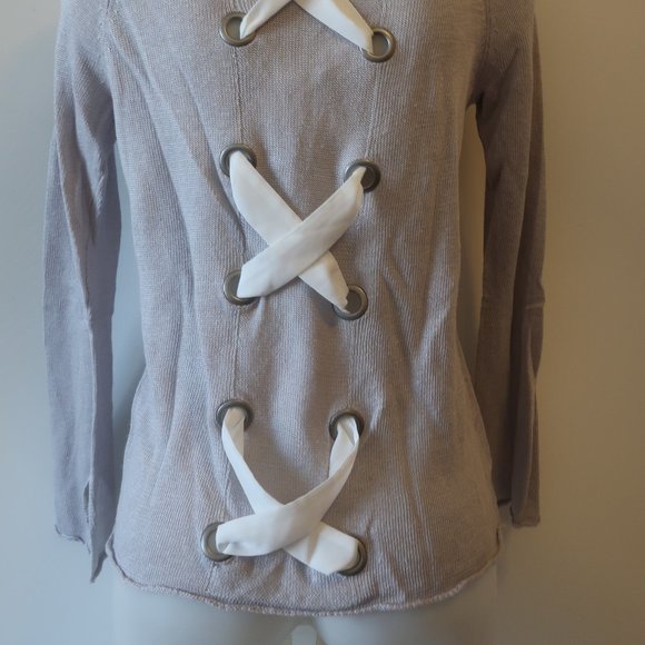 LISA TODD LINEN RIBBON LACE UP PULLOVER SWEATER M* - Picture 11 of 15